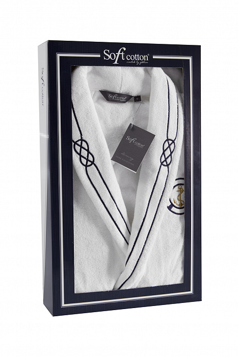 картинка Подарочный набор MARINE STYLE из 3 предметов: халат, тапочки, банное полотенце от интернет магазина